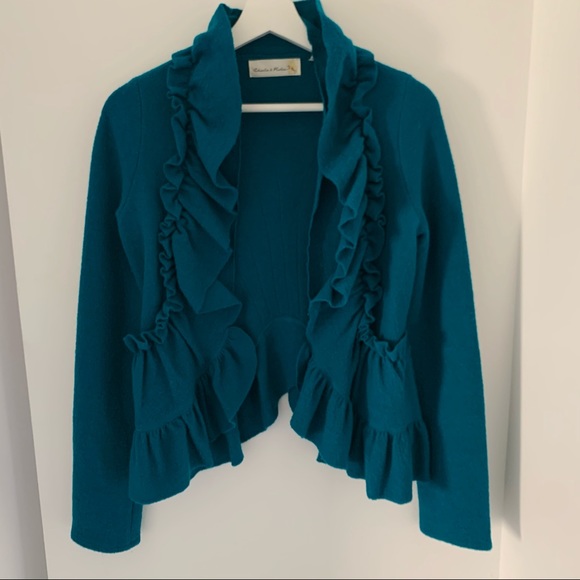 Anthropologie ruffled teal cardigan - Picture 2 of 6